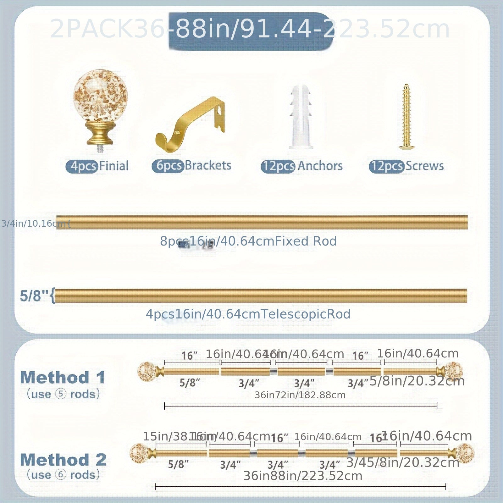 Elegant Metal Curtain Rod for Living Room Bedroom Kitchen Hallway 28-48 Inches
