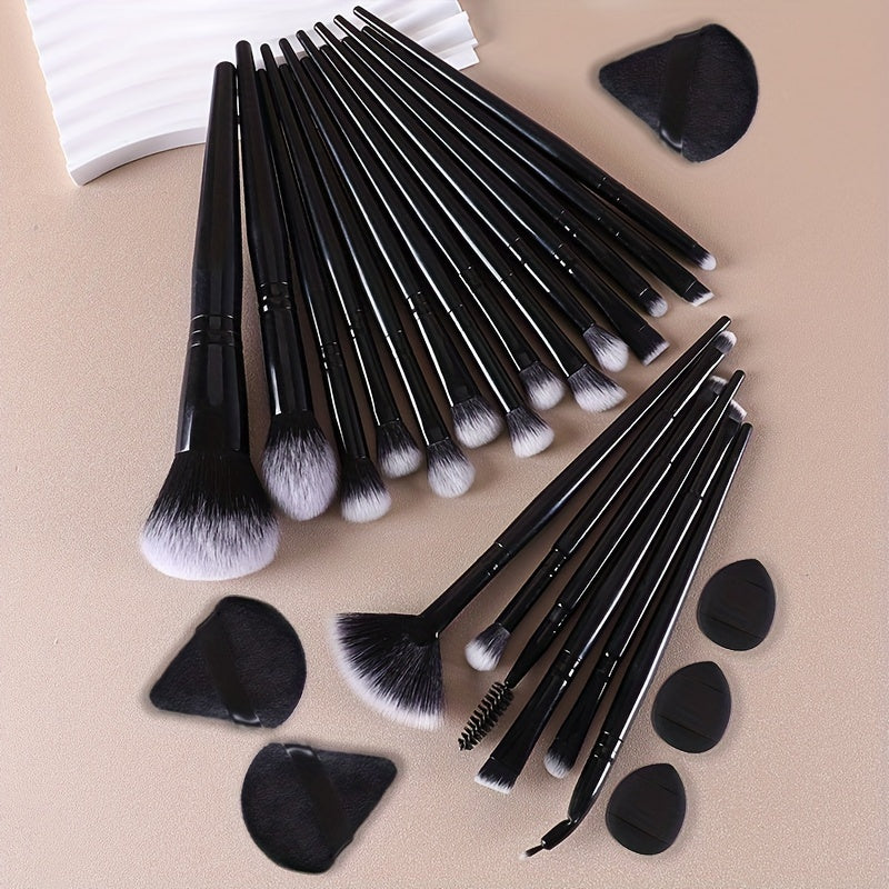 28-Piece Makeup Brush Set with Sponges for Face and Eyes, Nylon Bristles