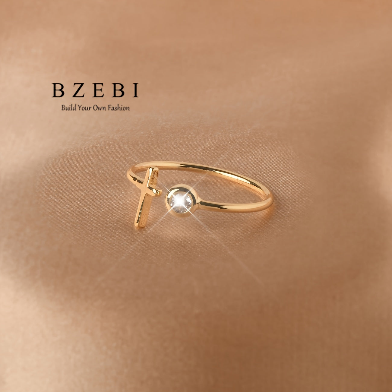 Women's Gold-Plated Zirconia Cross Jewelry Set Necklace and Ring Gift Box