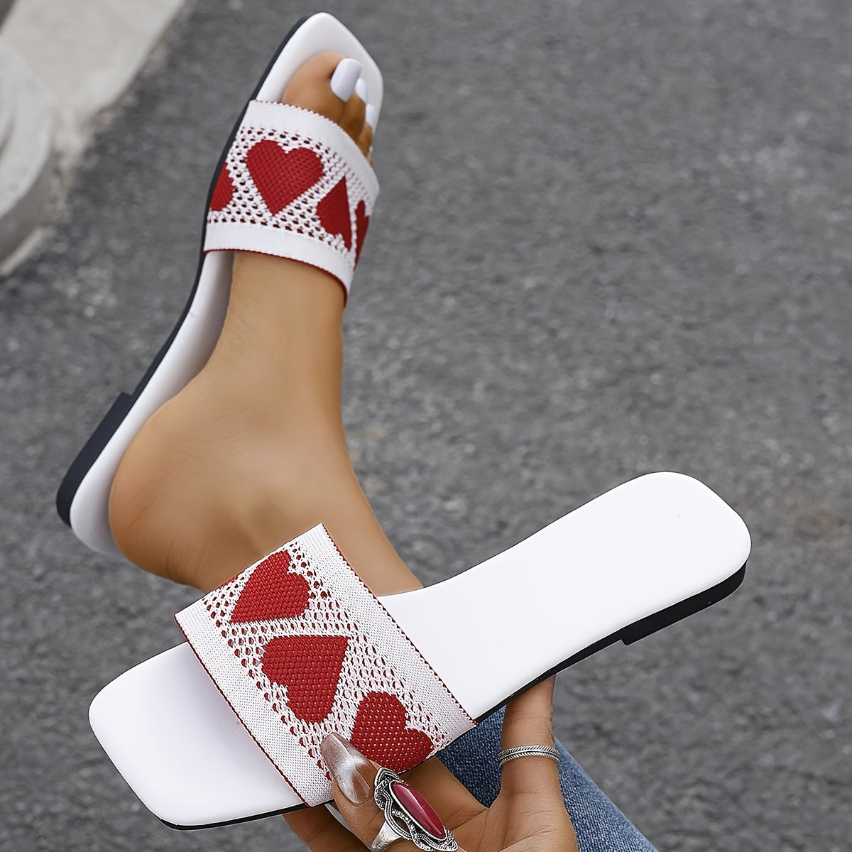 Women's Heart Decor Slide Sandals Casual Flat Summer Shoes