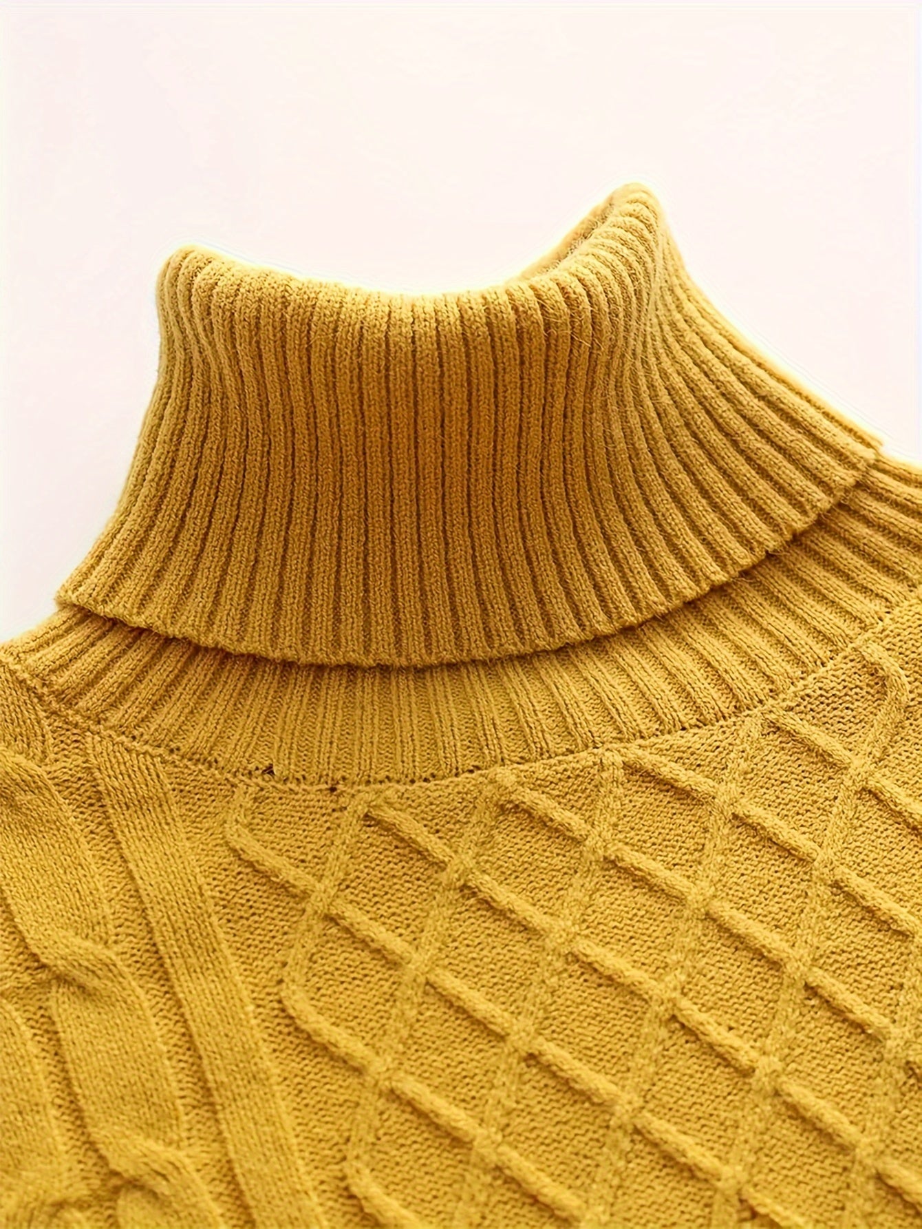 Men's Cable Knit Turtleneck Sweater Fall Winter Long Sleeve Solid Color Stretch Pullover