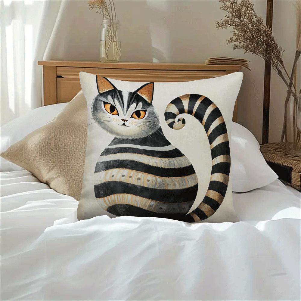 Cat-Themed Decorative Cushion Cover 45cm Polyester Machine Washable for Living Room Bedroom