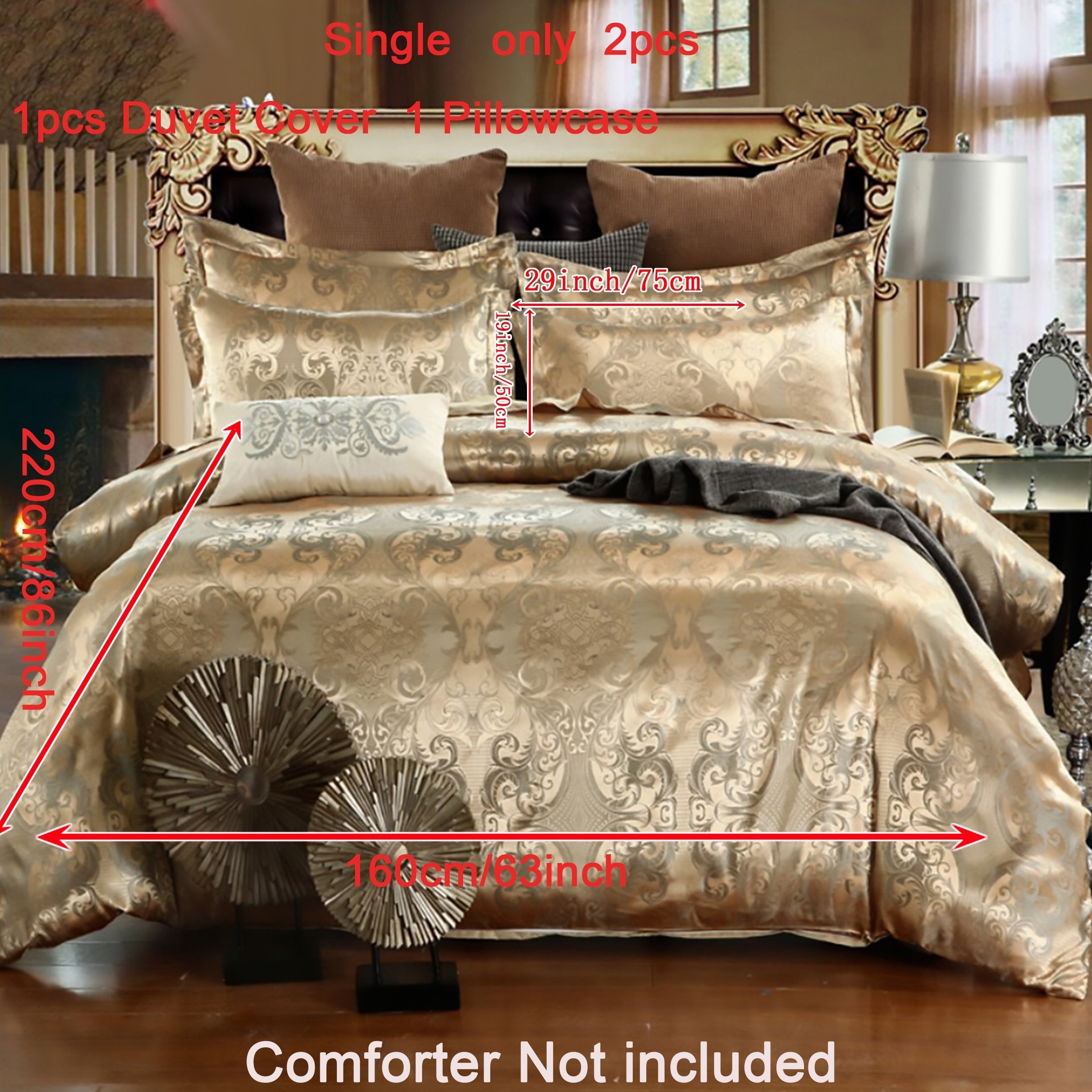 Luxurious Gold Jacquard Duvet Cover Set with Pillowcases for Bedroom or Guest Room