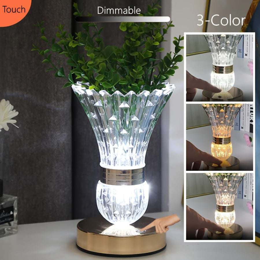Rechargeable Crystal Vase Table Lamp with Feather Ball Design for Bedroom