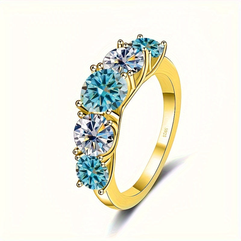 Ladies Moissanite Engagement Rings Set in Silver with Gold Plating for Wedding or Promise