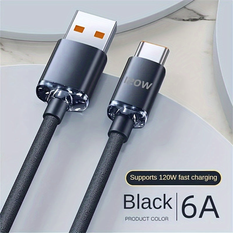 120W USB Type-C Cable Fast Charging Data Sync PVC Glossy Round Male to Male