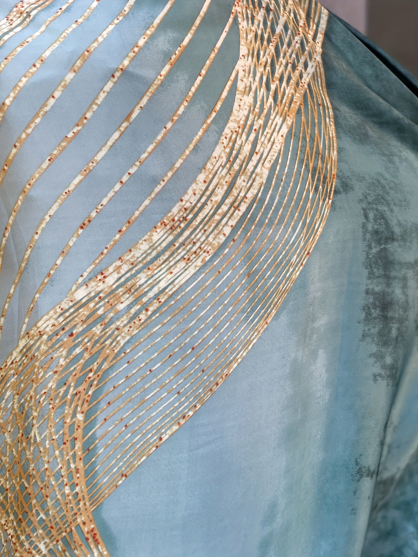 Plus Size Floral Maxi Dress with Scarf Light Blue Gold Short Sleeve Summer