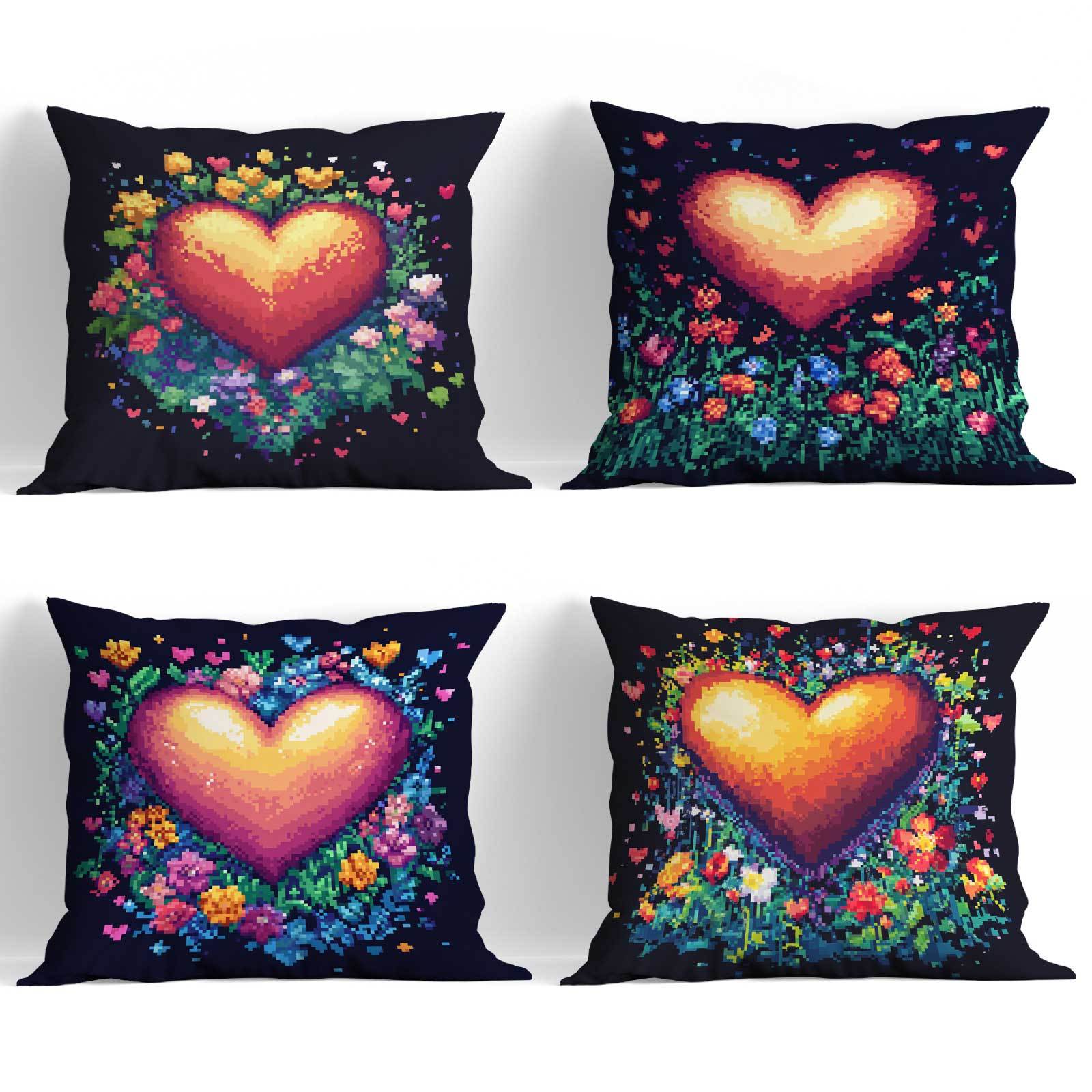 Set of 4 Heart and Butterfly Throw Pillow Covers Soft Zipper Closure Machine Washable Decorative Cushions for Sofa Bedroom Balcony Car