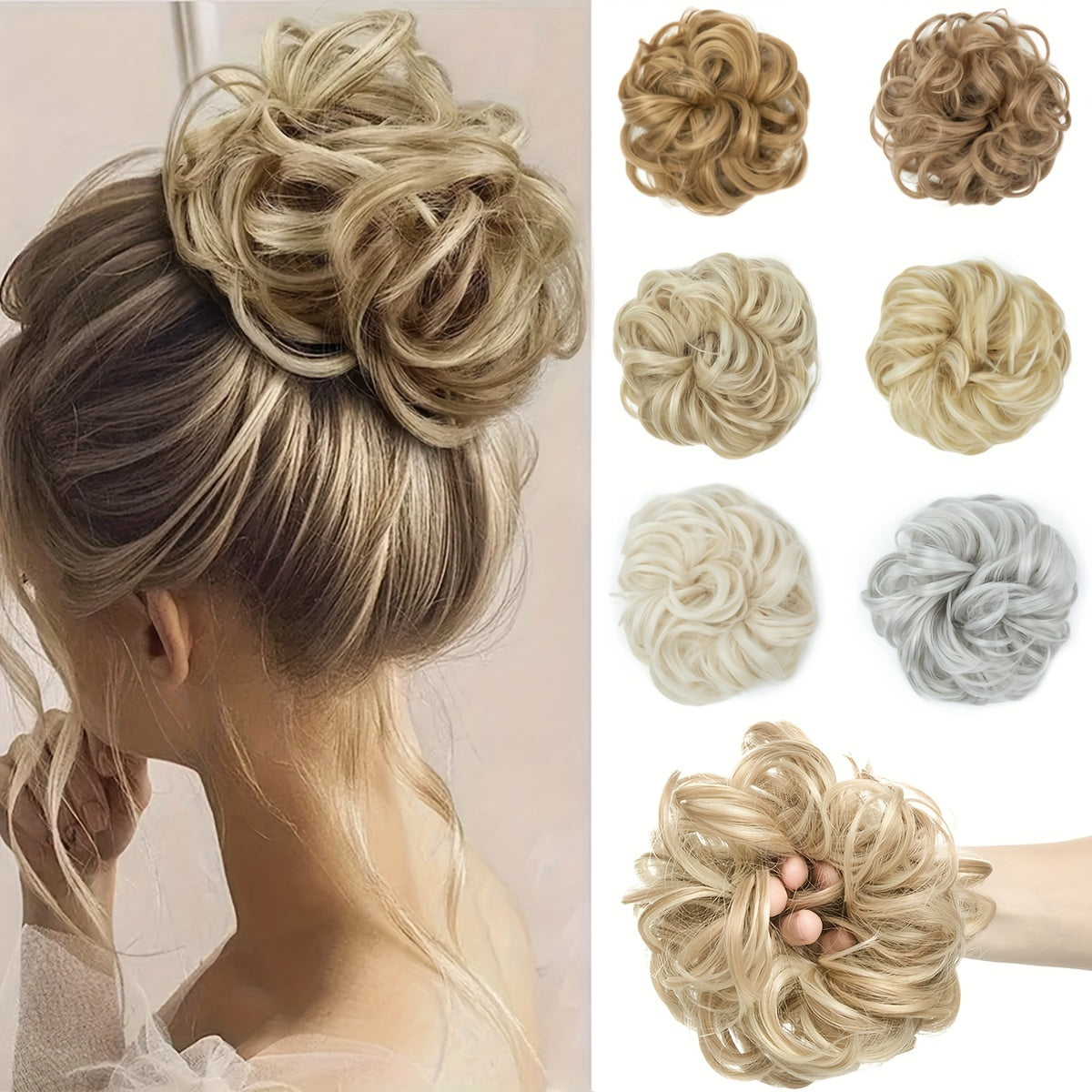 Women's Elastic Fluffy Curly Hair Ring Rubber Band for Ponytails and Buns