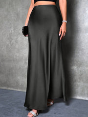 Women's High-Waisted Satin Skirt Long Solid Color Elegant for Parties