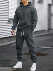 Men's Casual Sportswear Set Hoodie and Joggers Solid Color Polyester Blend Machine Washable for Spring Fall