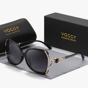 Retro Polarized Oversized Sunglasses for Men and Women Black Frame with Gold Accents UV400