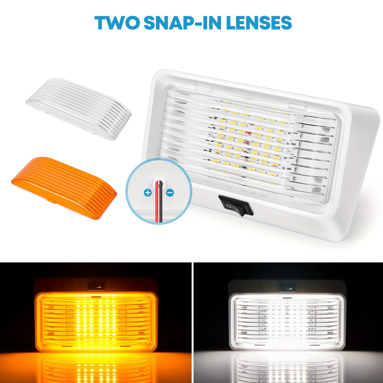 RV Exterior Light Strip Switch 12V 320 Lumens White Base Amber Lens