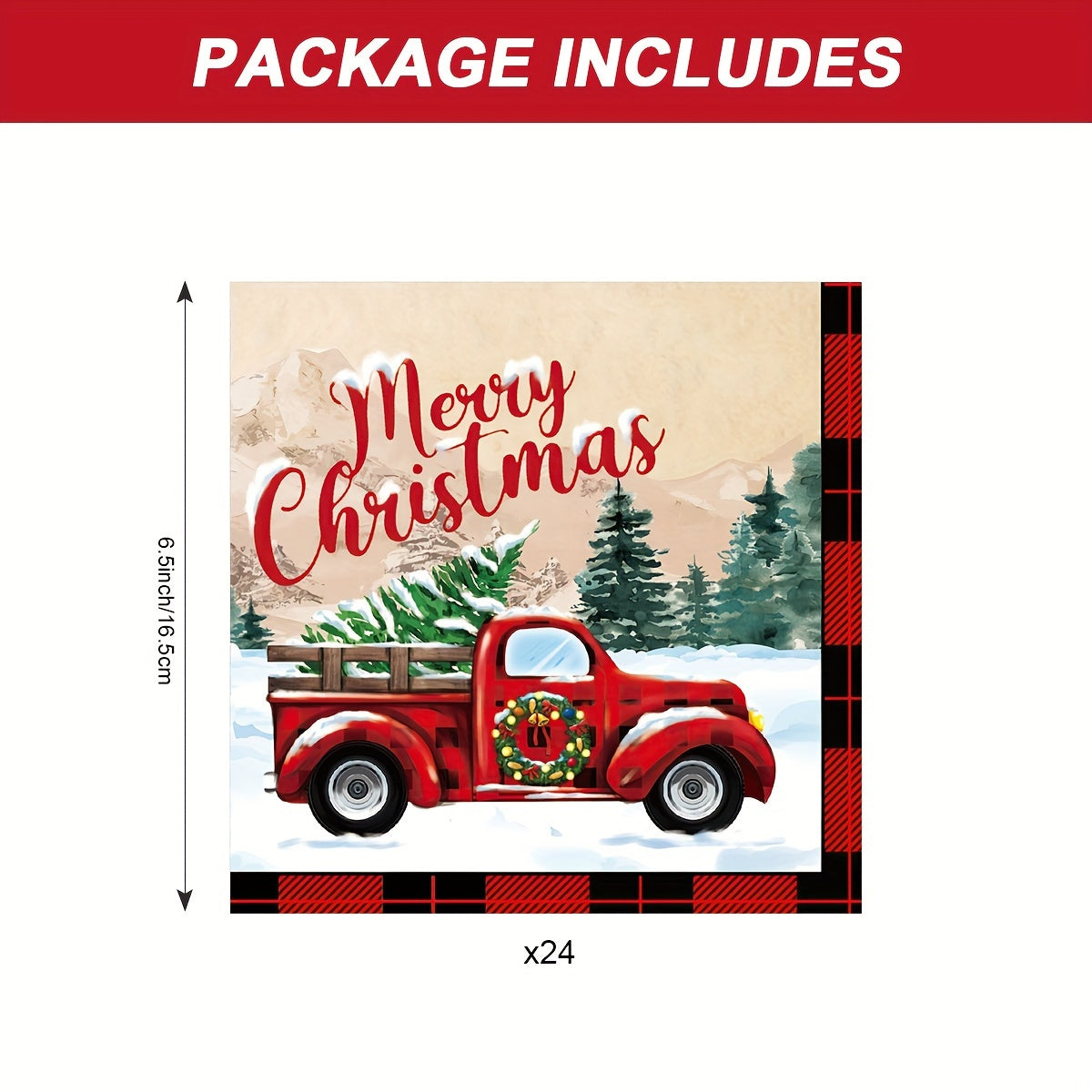 24 Pack Christmas Party Paper Napkins Vintage Truck Design Disposable Holiday Tableware