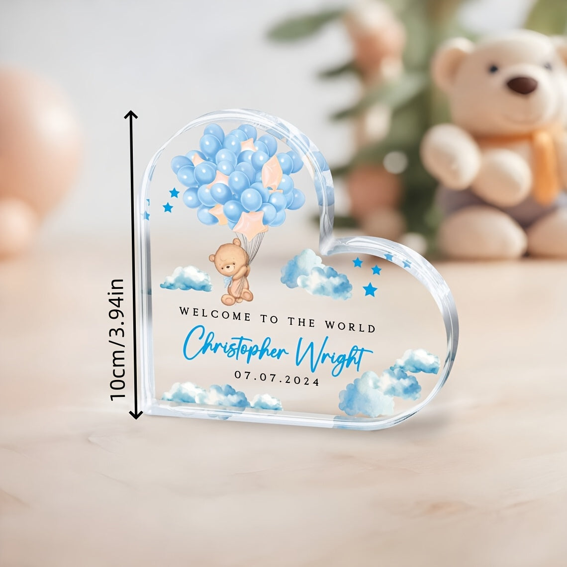 Customized Kids Boy Memento Vertical Acrylic Photo Frame for Nursery and Baby's First Year