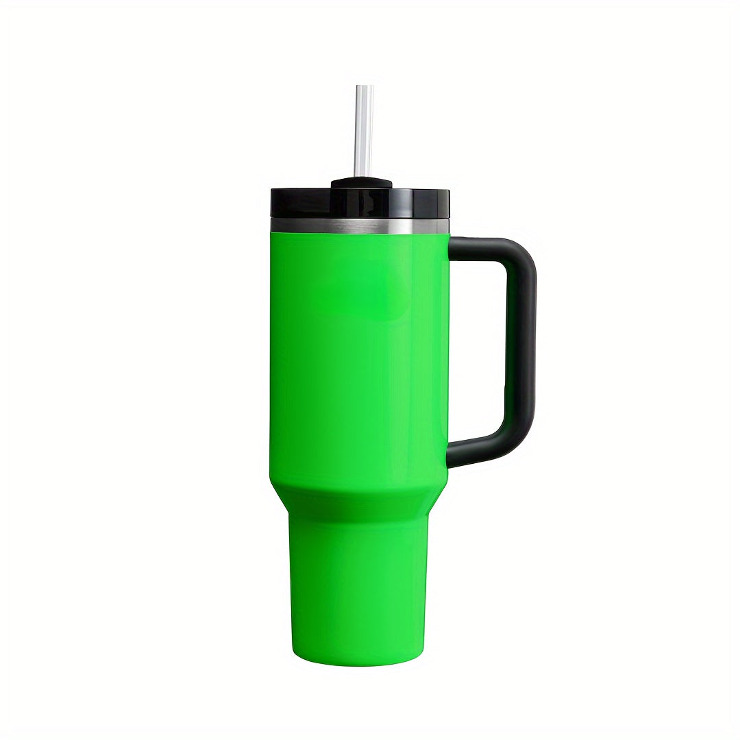 Неоновая нержавеющая стальная кружка с соломинкой и ручкой, 40 унций - Изолированная, без BPA для активного отдыха, путешествий и вечеринок - Стильные цвета