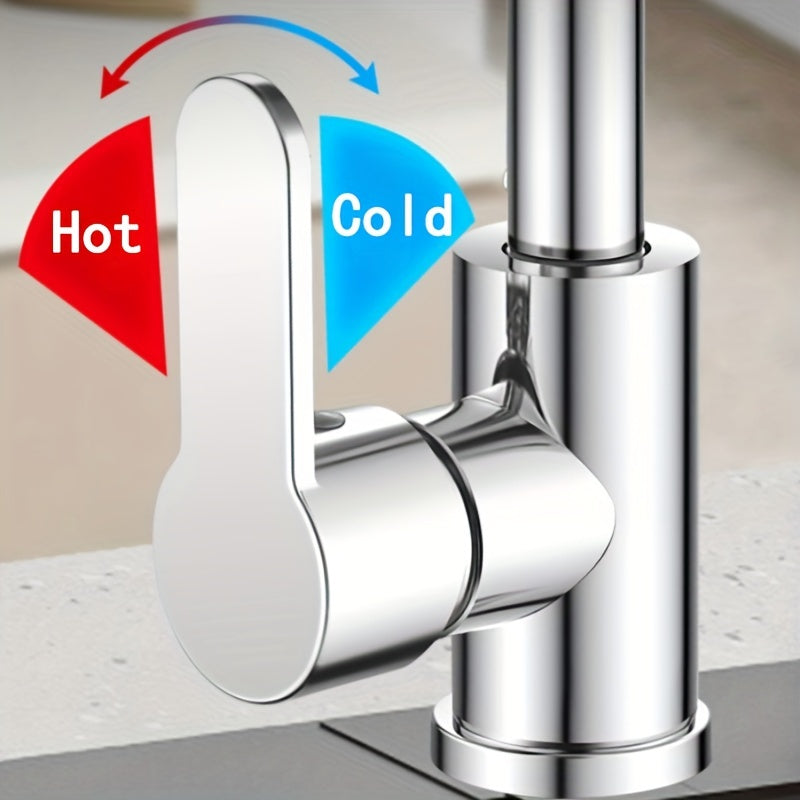 Commercial Kitchen Faucet with Sprayer Rotary Spout Single-Handle Mixer Space-Saving Design