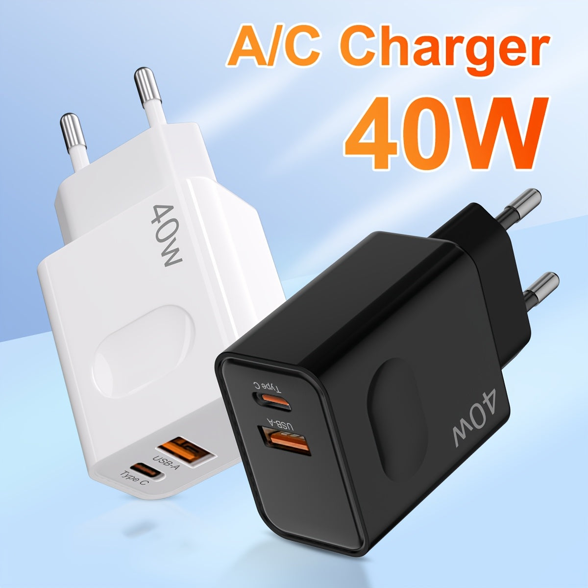 40W Dual Port USB Wall Charger with QC 3.0 European Plug Fast Charging for iPhone Samsung Xiaomi Oppo Vivo