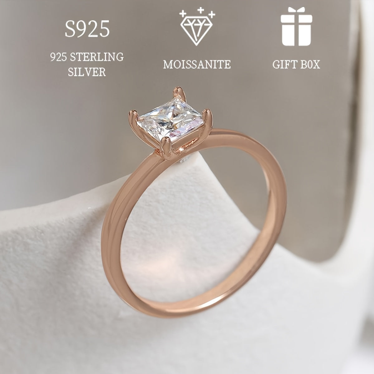 Кольцо для помолвки из стерлингового серебра с принцесским огранкой из моссанита, гипоаллергенное, в стиле бохо для ежедневного ношения и особых случаев