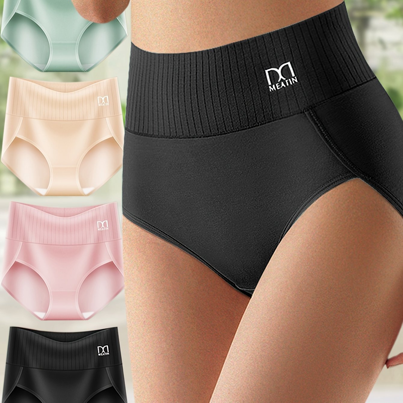 Pack de 4 braguitas de algodón de cintura alta y cobertura total para mujer