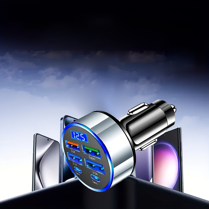 Cargador de coche USB de 6 puertos con carga rápida, adaptador de cargador PD para teléfono