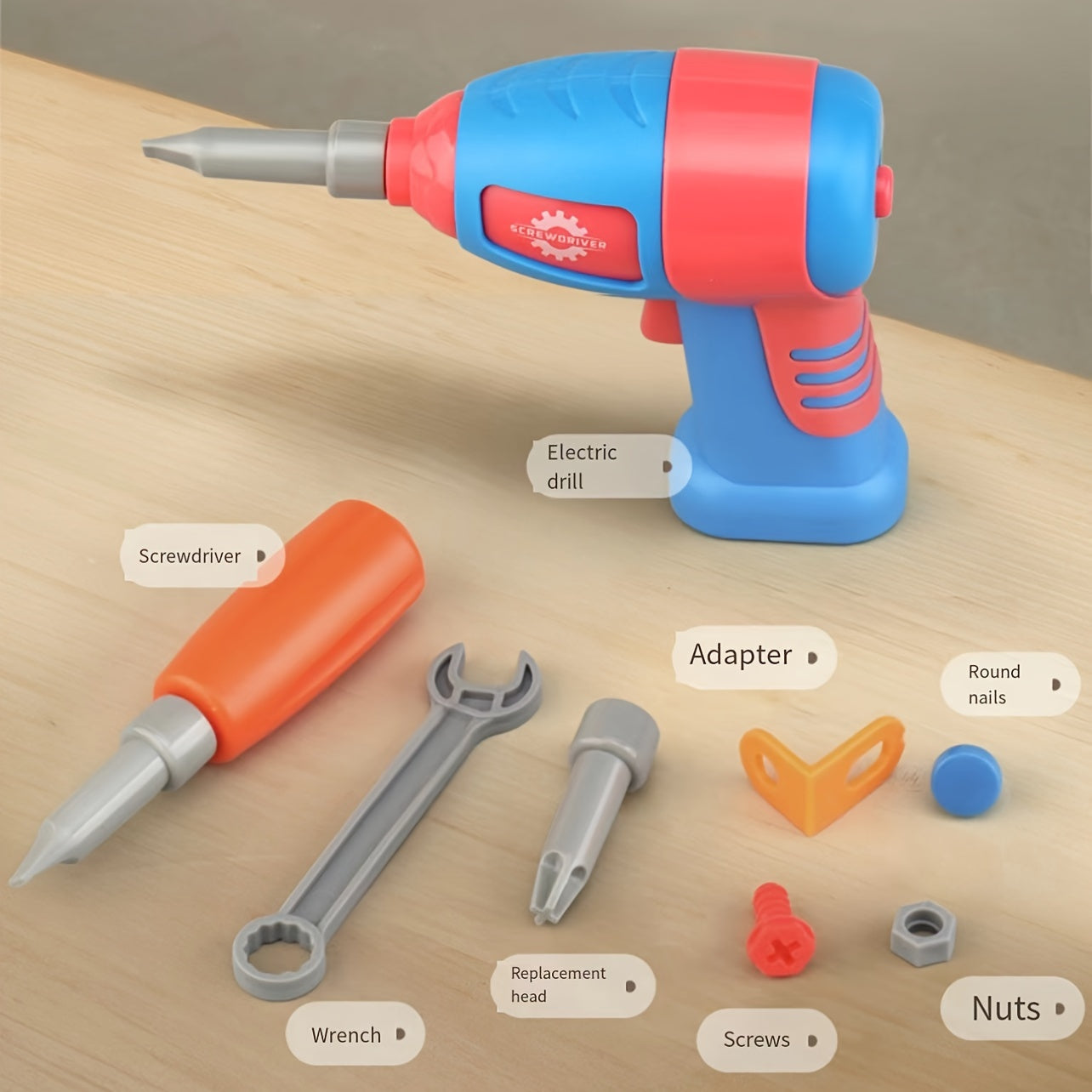 Bolalar uchun ta'limiy o'yinchoq to'plami, vintli va ta'mirlash to'plami bilan, bardoshli qizil plastmassa, qo'l-ko'z muvofiqligini rivojlantiradi