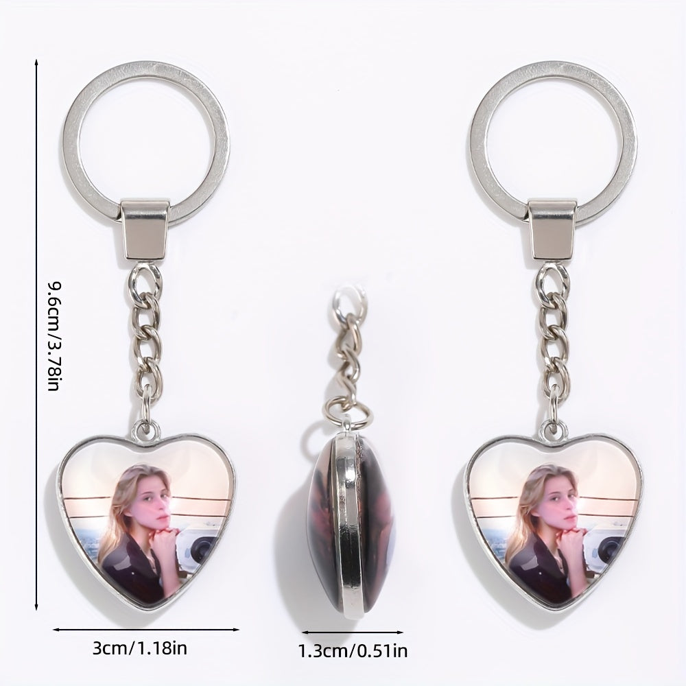 Customizable Couple Keychain with Personalized Photos Heart-Shaped Love Charm Durable Metal Gift for Weddings Anniversaries Valentine