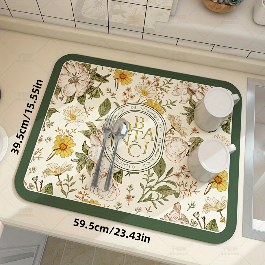 Floral Pattern Coffee Machine Mat Multi-Functional Dish Drying Pad Non-Slip Soft Kitchen Bathroom