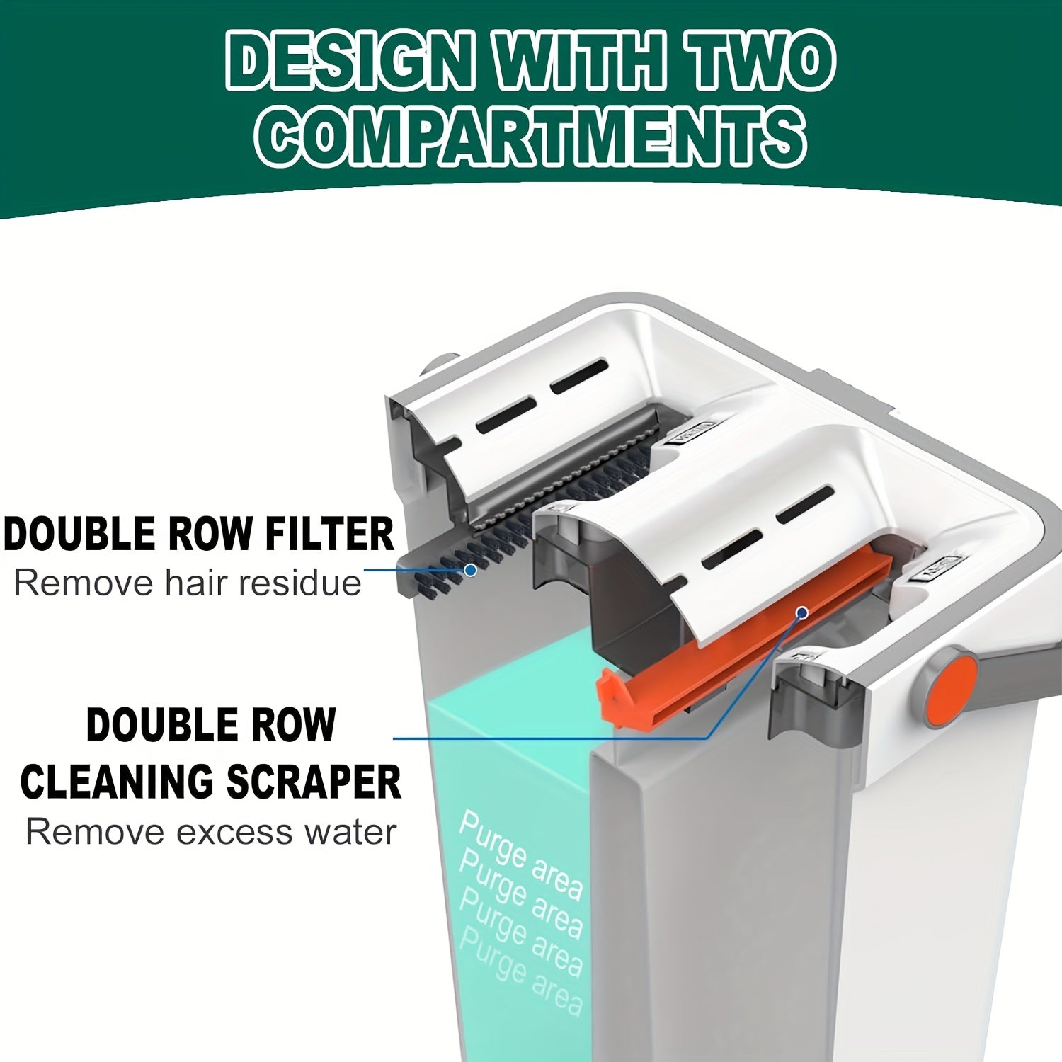 Yassi mop va kova to'plami, Wringer bilan, 132cm tutqich, qayta ishlatiladigan mikrotoʻlqinli padlar