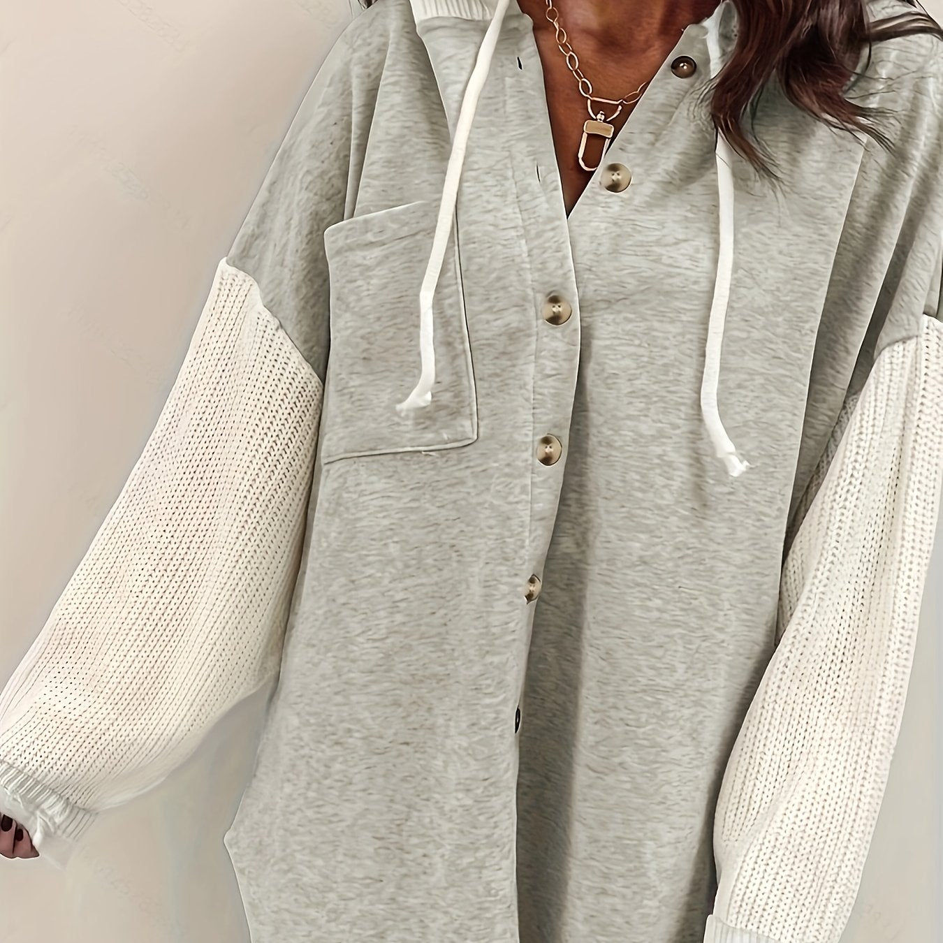 Plus Size Knit Hoodie With Front Pocket Long Sleeve Casual Sweatshirt