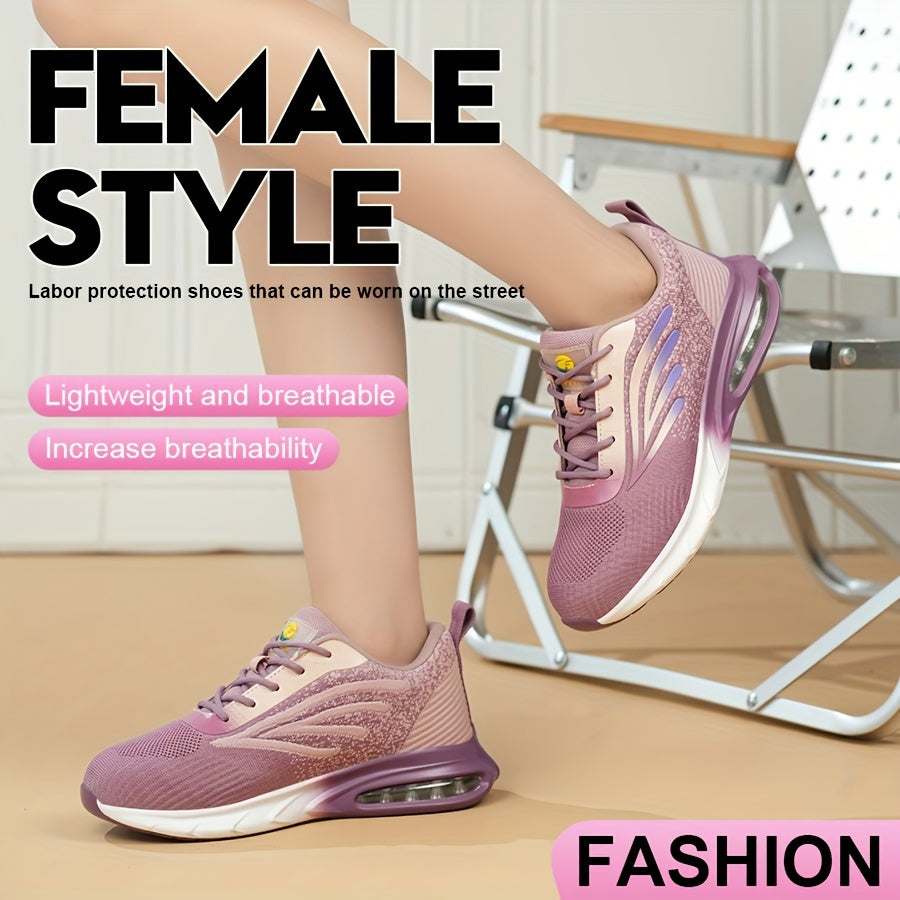 Women's Knitted Soft Air Cushion Work Shoes Steel Toe anti-puncture Industrial Safety