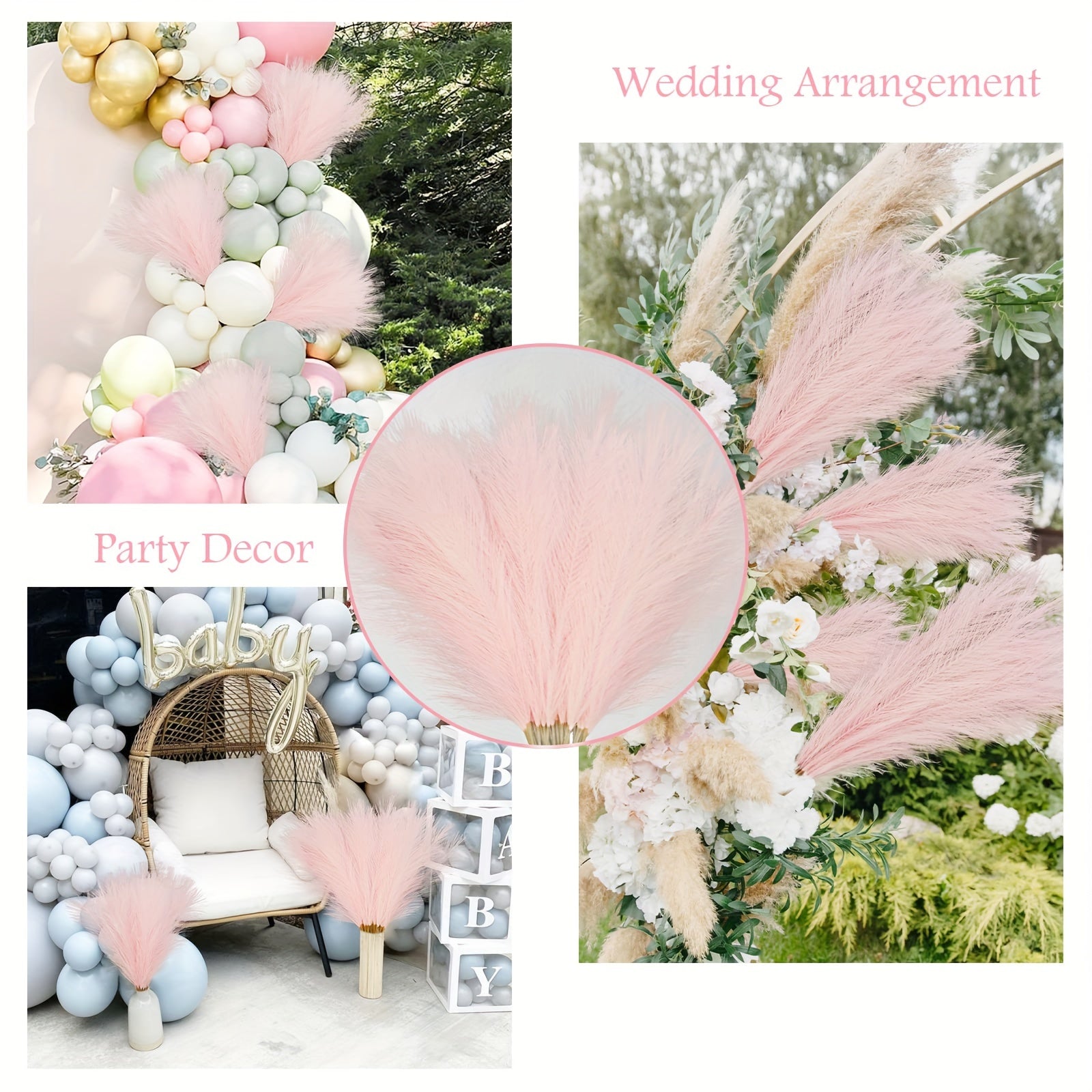 10 Pieces Pink Faux Pampas Grass Branches for Home and Wedding Decor