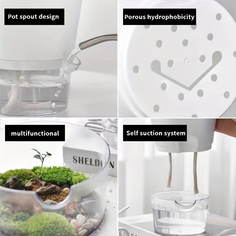 Set of 3 Self-Watering Plastic Flower Pots with Water Level Spout for Indoor Outdoor Use