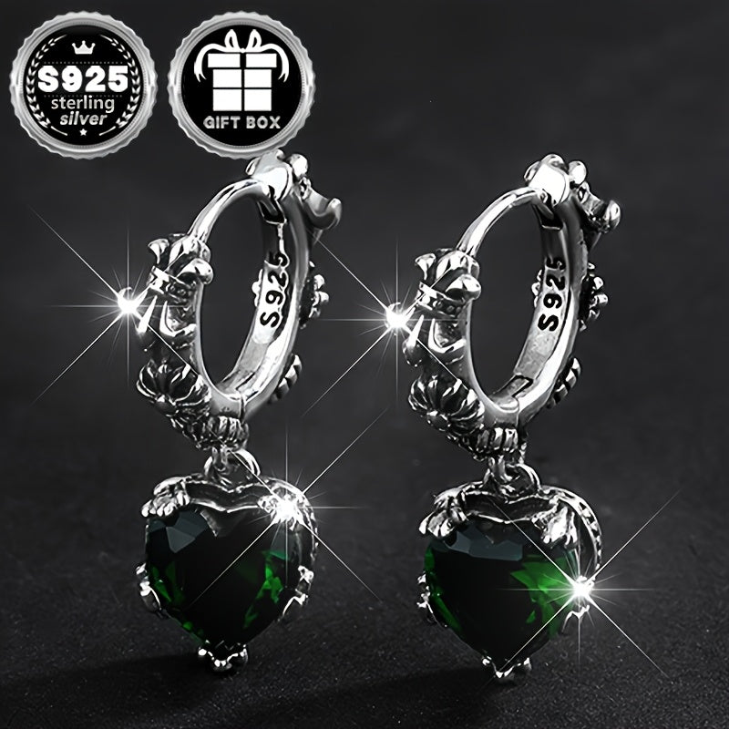 Hypoallergenic Heart-Shaped Iris Flower Earrings Sterling Silver Jewelry for Women