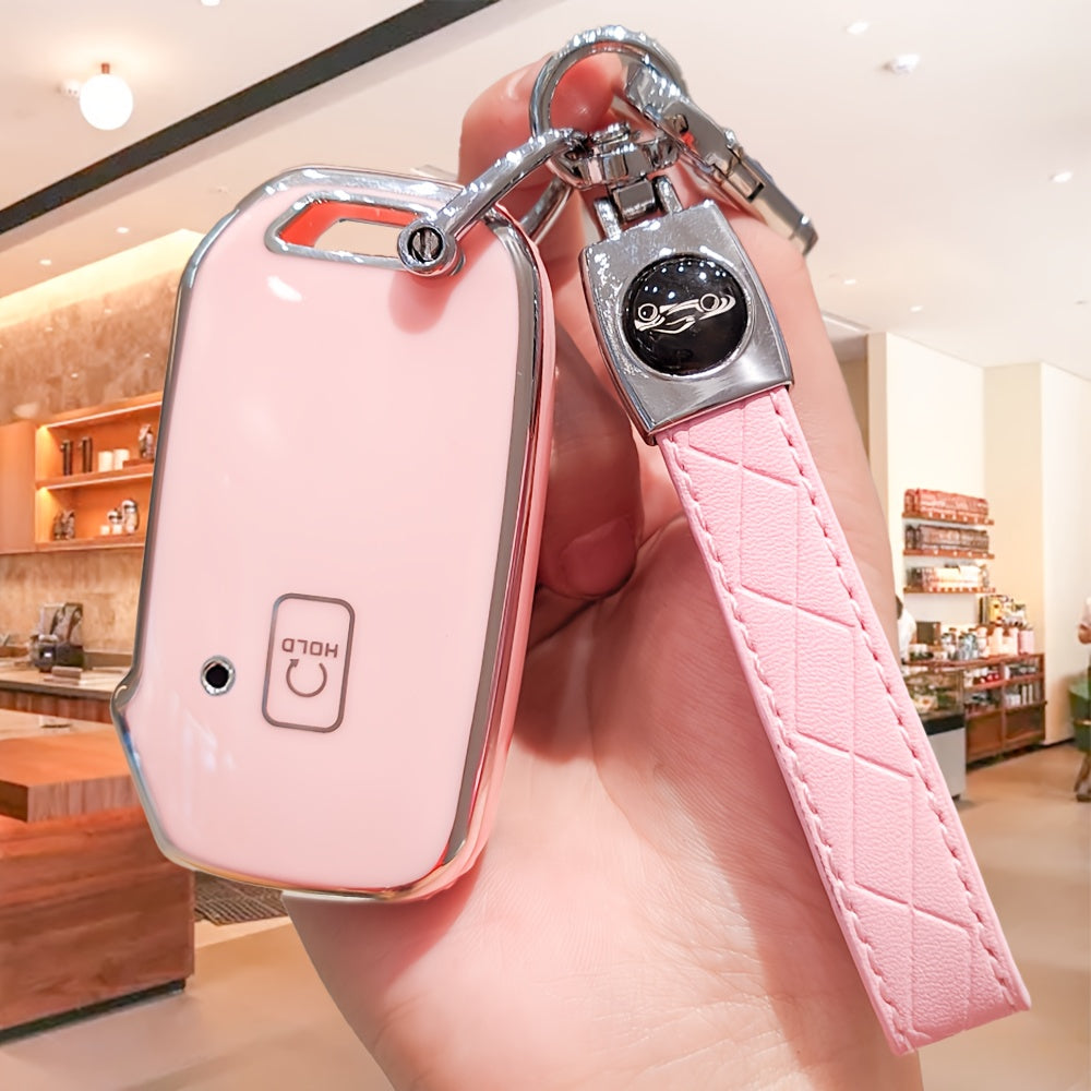 Car Key Cover with Keychain Universal Fit for SUV and Sedan Black Plastic