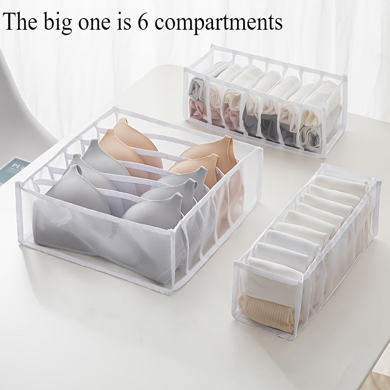 Organizador de ropa interior y calcetines con 6 compartimentos de malla para armario de dormitorio