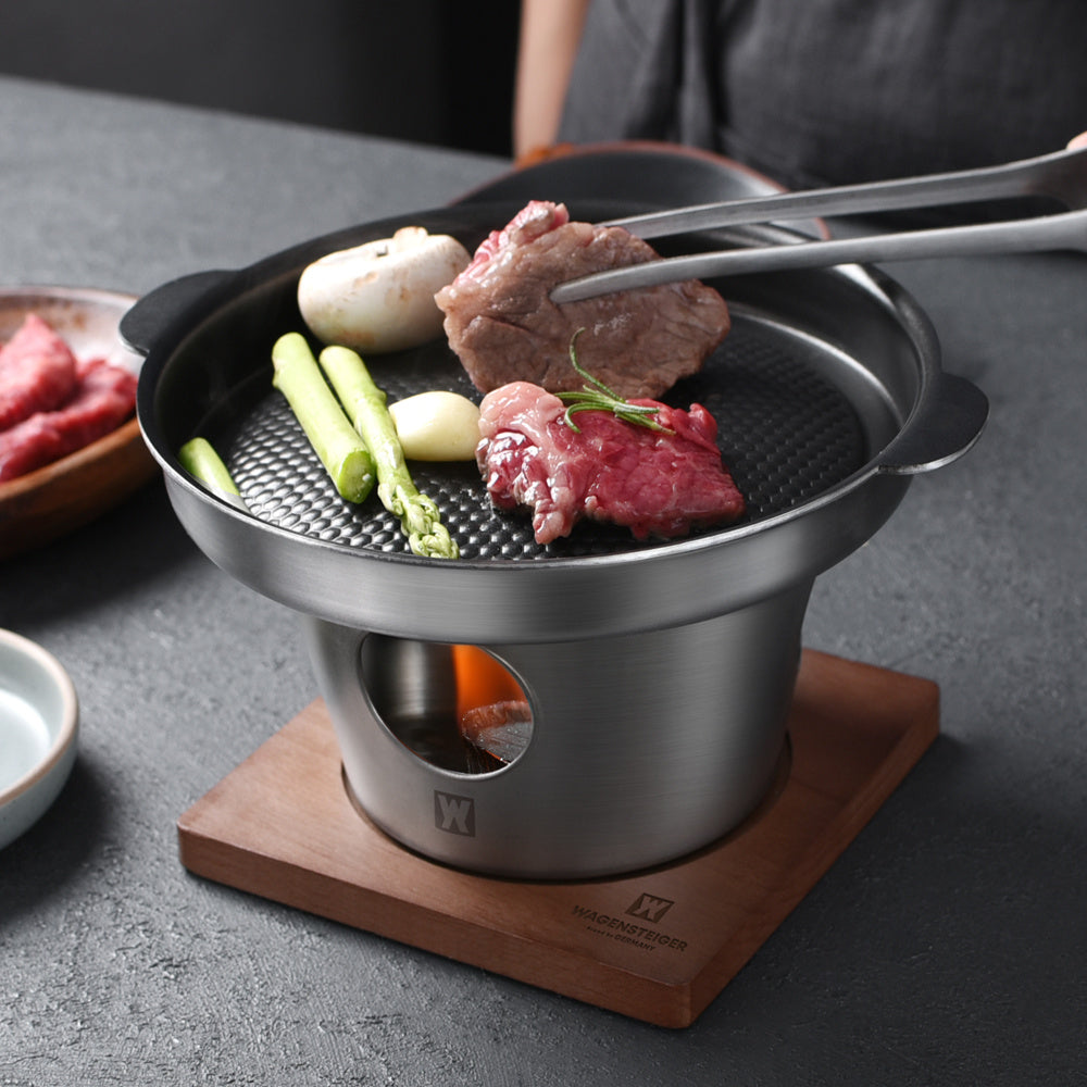 Stainless Steel Hot Pot Set for 1-2 People Mini Portable Fondue with Skillet and Stand