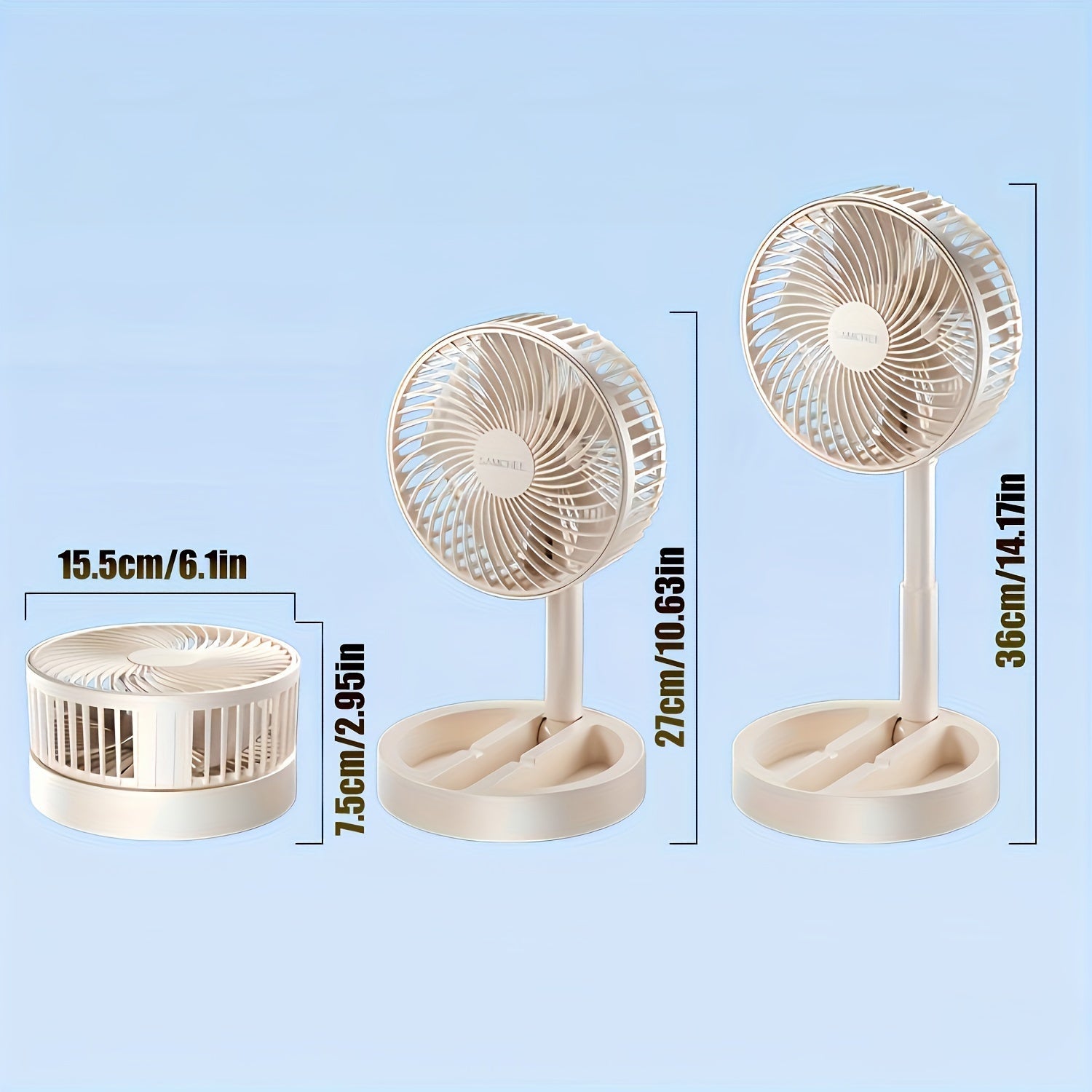Ventilador telescópico plegable con soporte para teléfono, ventilador de mesa portátil, silencioso, flujo de aire de 360°, alimentado por USB