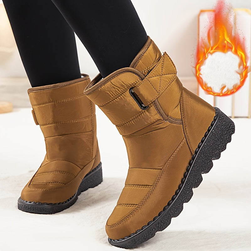 Women's Mid Heel Snow Boots Water-Resistant Fabric All-Season Sizes 36-43