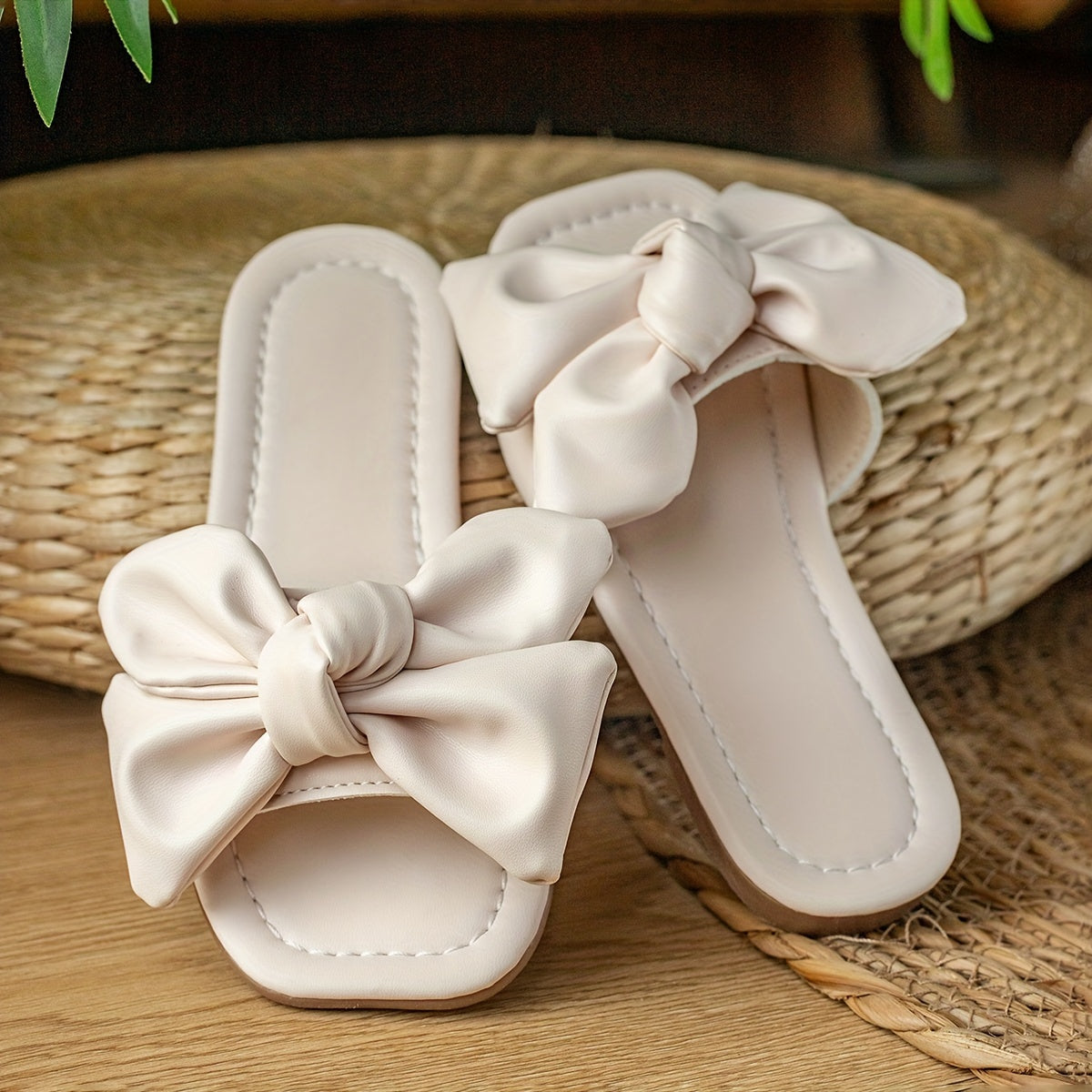 Girls' Slippers with Bowknot Solid Color Indoor Outdoor PU TPR Lightweight