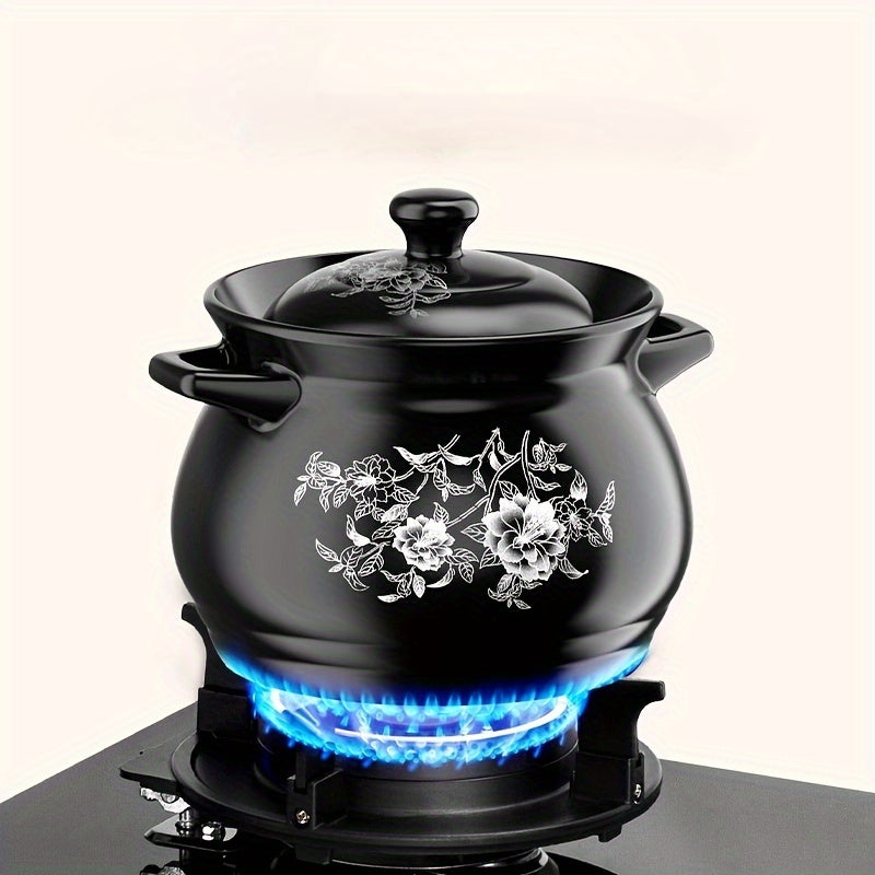 Olla de cerámica negra de 4L para sopas, guisos y arroz, resistente al calor, compatible con cocinas universales