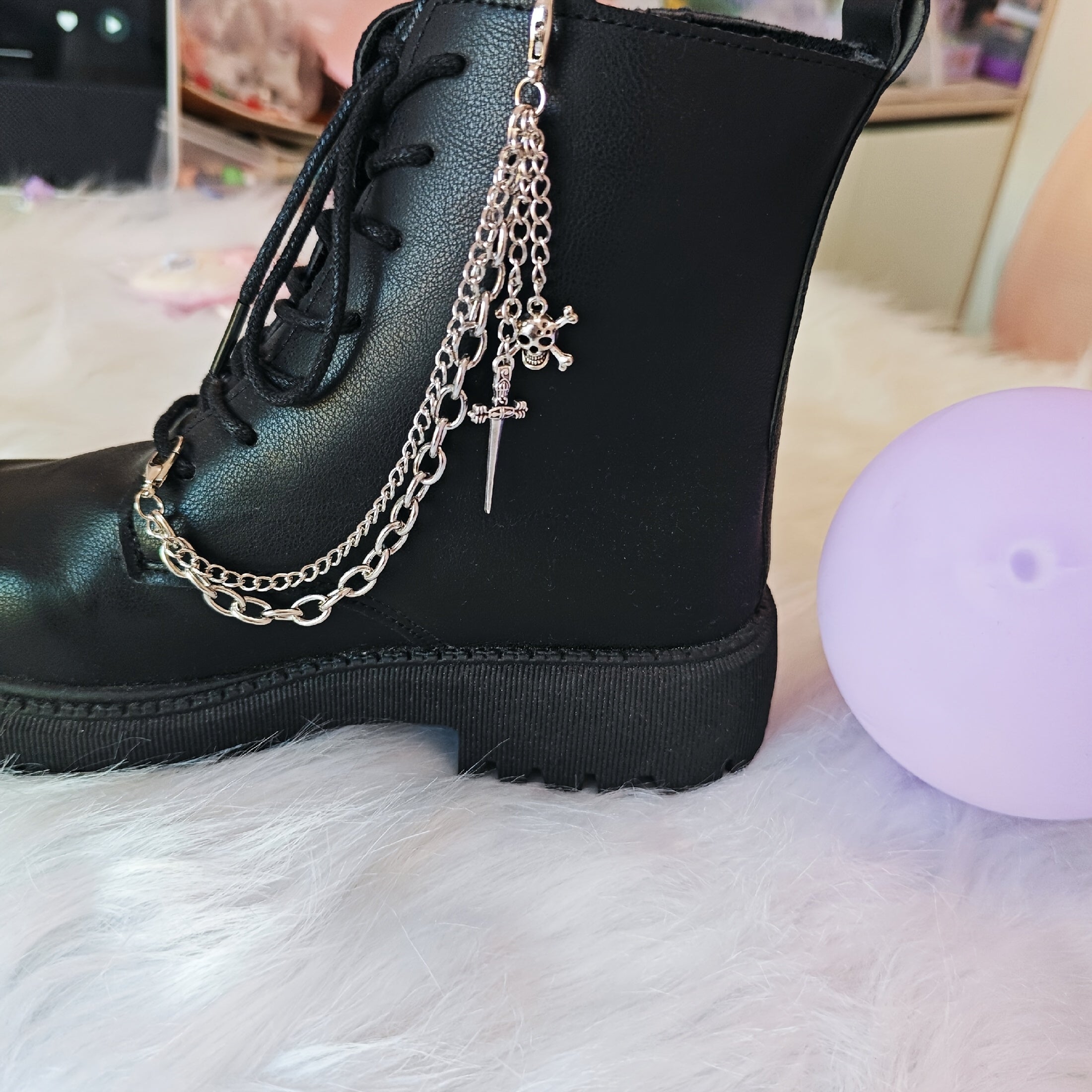 Unisex Gothic Leather Motorcycle Boot Chain Detachable Shoe Decoration