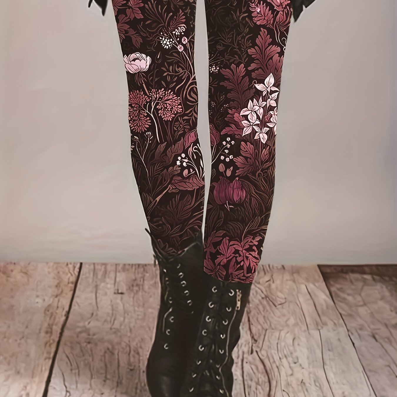 Plus Size Floral Print Skinny Leggings High Waist Casual Stretchy Women