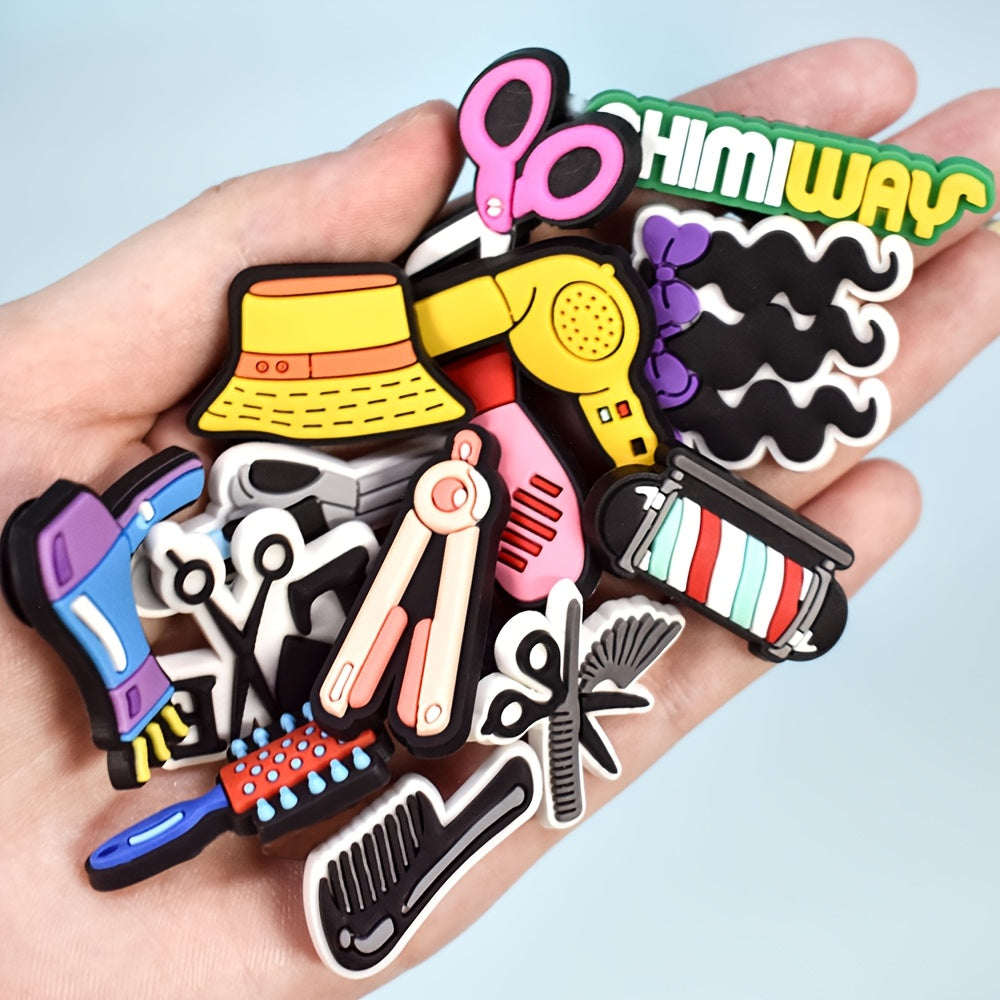 Unisex PVC Hair Salon Shoe Charms Retro Scissors Pattern 18/25 pcs