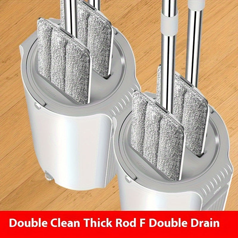 O'z-o'zidan siqiladigan tekis mopu to'plami, zanglamaydigan po'latdan yasalgan tutqich va chelak - Qo'llar bilan ishlatmasdan, quruq va nam mop dizayni bilan yashash xonangizni oson tozalang, qo'llaringizni ishlatmasdan siqish oson.