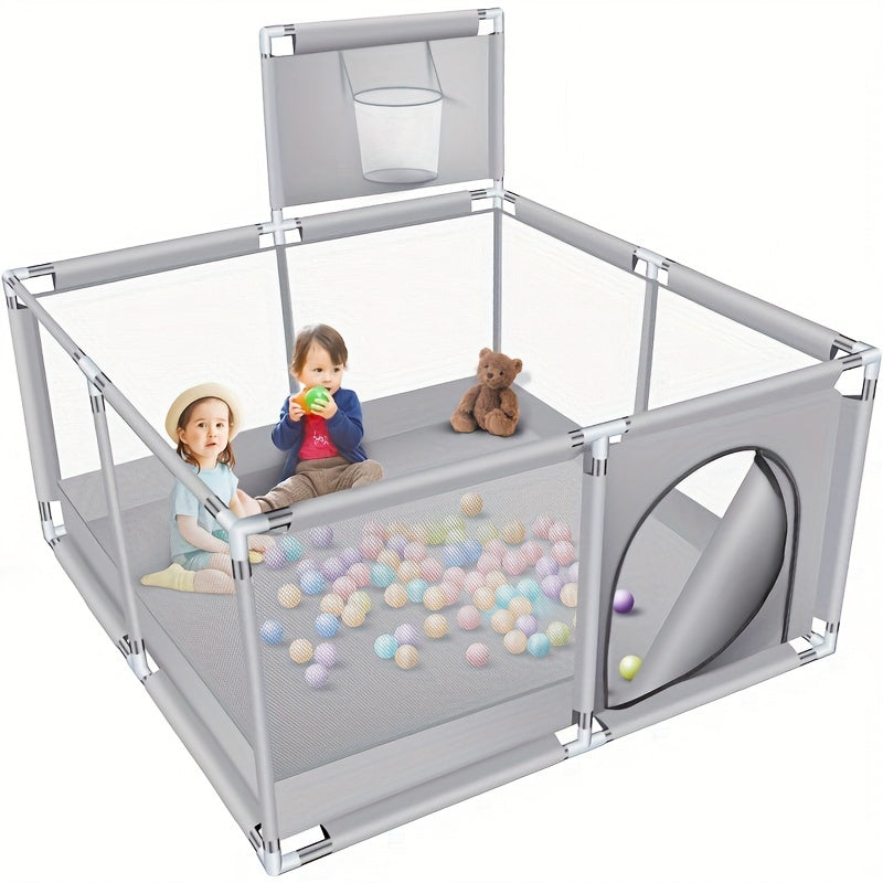 Square Playpen Fence for Kids with Basketball Frame and Play Yard Fence for Holidays
