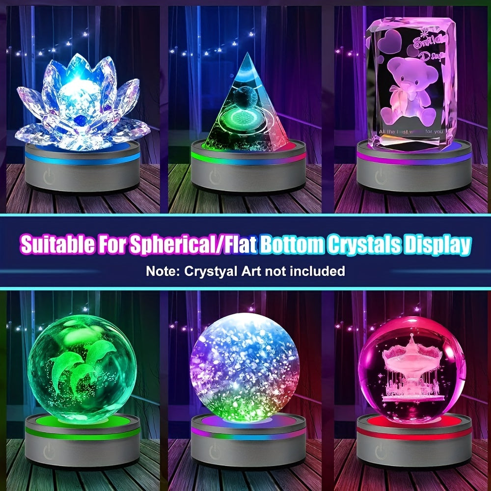 Round Plastic LED Display Stand for 3D Crystal Glass Acrylic Touch-Sensitive Color-Changing USB Rechargeable 7.9x7.9x2.69cm