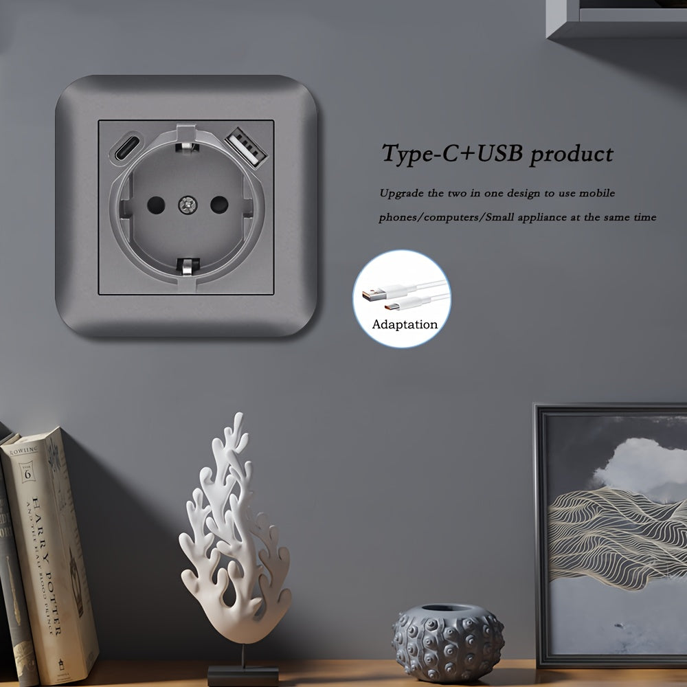 16A Wall Power Socket with USB and Type-C Port Flame Retardant Panel Black White Grey