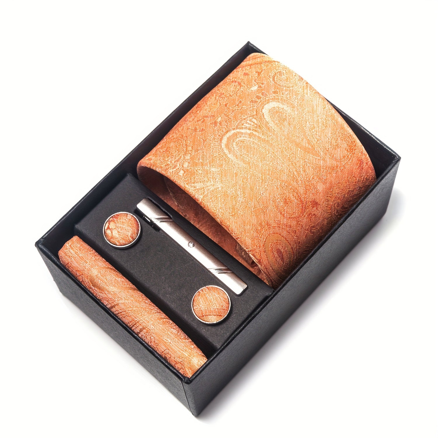 Conjunto de corbata para hombre con pañuelo y gemelos para bodas y regalos, longitud de la corbata 7.5 cm