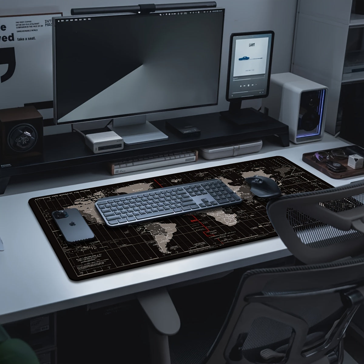 Extra-Large Gaming Mouse Pad with World Map Design Non-Slip Rubber Base and Stitched Edges